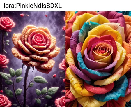 Close up of vibrant macro rose with stunning, vivid colors, masterpiece, hyperdetailed, made out of noodles, <lora:PinkieNdlsSDXL:1>, p1nkn00dles,