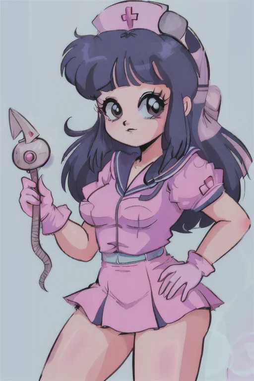 1girl, 80's anime style, <lora:TFM_FTA:0.7>, <lora:princessChiChiDragonBall_v10:1> princesschichi, as a nurse at a senior center in uniform