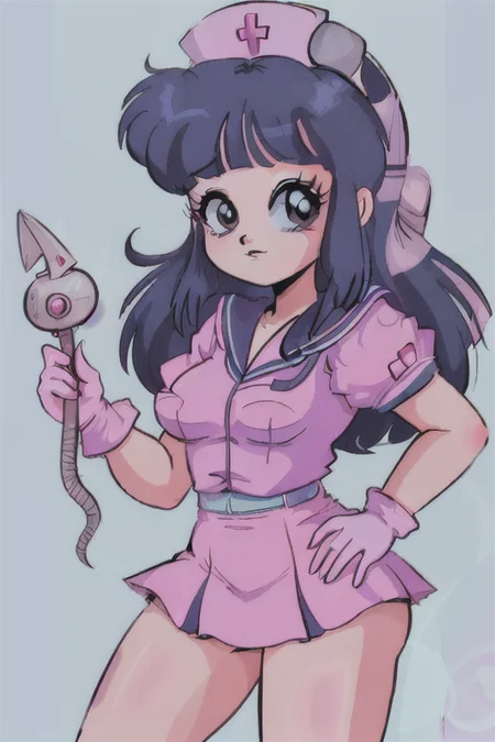 1girl, 80's anime style, <lora:TFM_FTA:0.7>, <lora:princessChiChiDragonBall_v10:1> princesschichi, as a nurse at a senior center in uniform