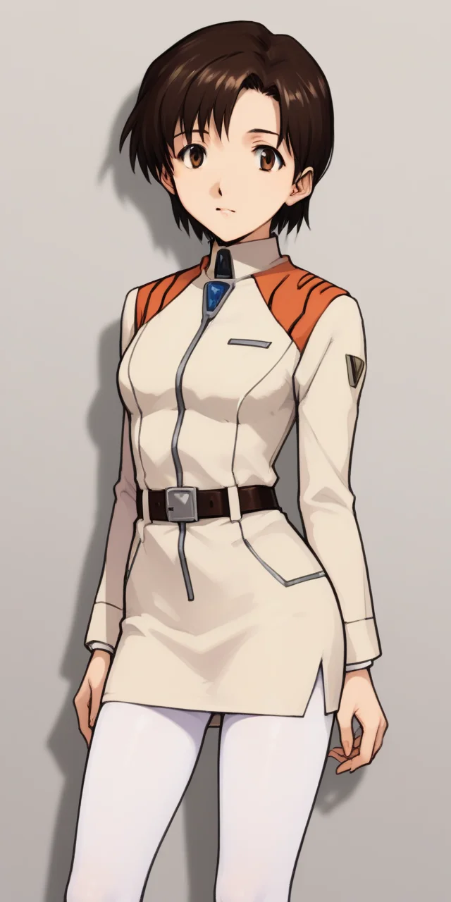 score_9, score_8_up, score_7_up,
1girl, solo, against bare wall,
, source_anime,
<lora:ibukimaya_01XLP:1>, ibukimaya, very short hair, brown hair, brown eyes,
eva_nerv uniform, pencil skirt, belt, white pantyhose