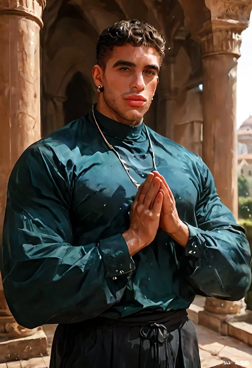 score_9, score_8_up, score_7_up, score_6_up, score_5_up, score_4_up, beautiful Muslim man, handsome, huge biceps, earrings, black, looking at viewer, shy male, male bangles, jewelry, puffy lips, thick thighs, standing, (praying in a mosque), Salah, fully clothed, covered body, conservative clothes,
BREAK
score_9, score_8_up, score_7_up, score_6_up, source_cartoon, (best quality, masterpiece, aesthetic, perfect details,realistic:1.2),aaPO8m1n1