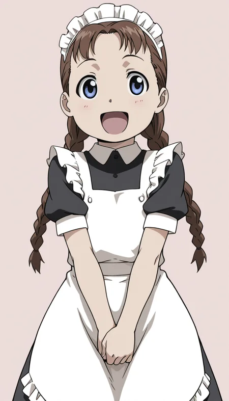 <lora:Nina_Tucker:1>,nina tucker,brown hair,braid,blue eyes,twin braids,maid headdress,maid,simple background,happy,, masterpiece,best quality,amazing quality