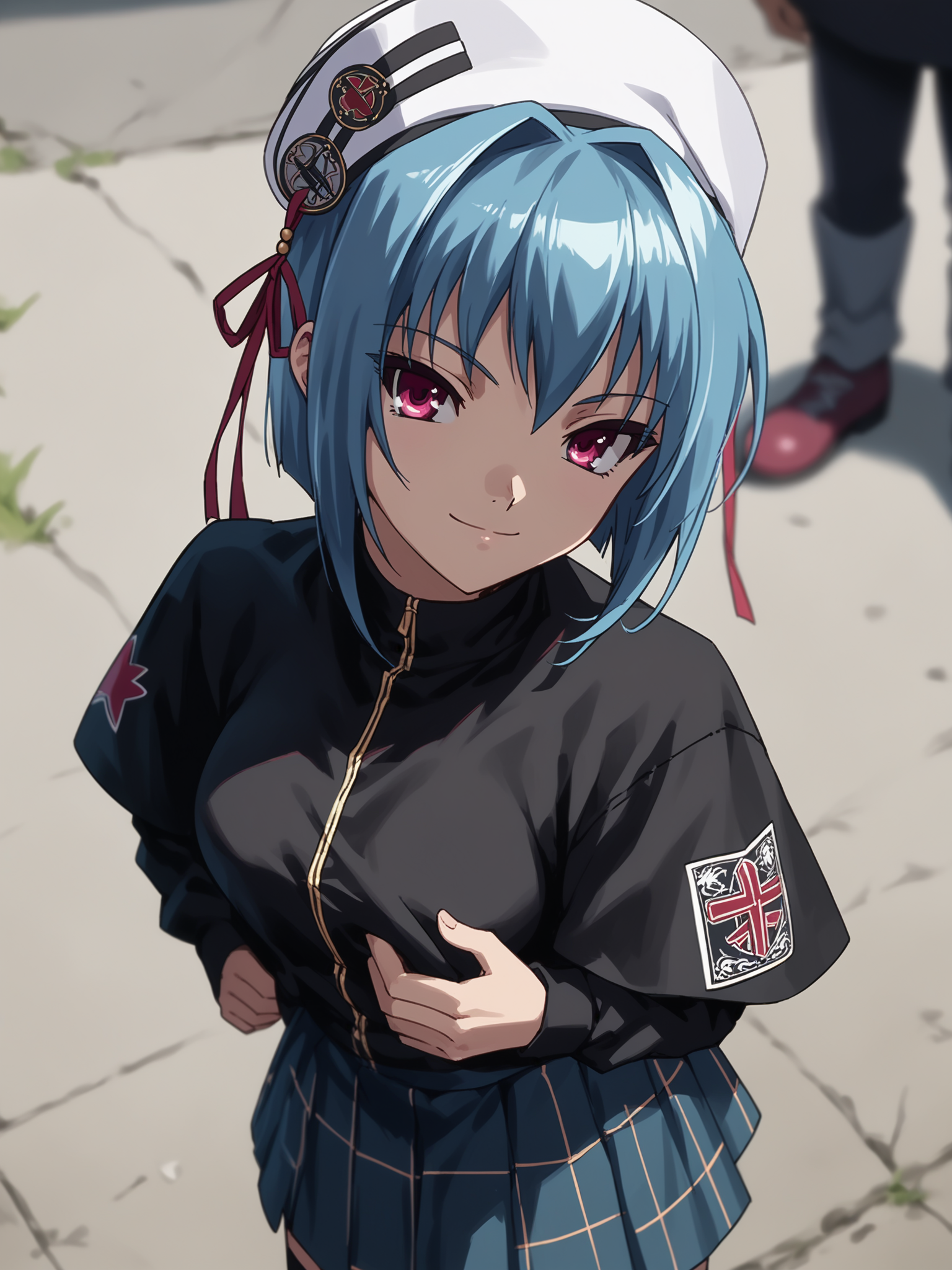 <lora:happy_tentacle-chouun-v0.5-000010:0.9>, ht_chouun, hat, hat ribbon, outdoors, punk, skirt, shirt, baggy clothes, beanie , medium breasts, blue hair , cowboy shot, 1girl, (petite:1.2), solo focus, smile, , (looking at viewer:1.1), sidelighting, (depth of field:0.8), from above, [(realistic, photorealistic:1.2):(realistic:1.3):22], [(3d:1.2)::10], <lora:LUUNA's Lunas-NijiJourney-SDXL-B2:0.75>, nijijourney, <lora:prgfrg23's Counterfeit-V3.0 Style SDXL_LoRA_Pony Diffusion V6 XL:0.3> <lora:Shed_The_Skin's StS_age_slider_v1_initial_release:-1.2>, score_9, score_8_up, score_7_up, score_6_up, score_5_up, score_4_up,