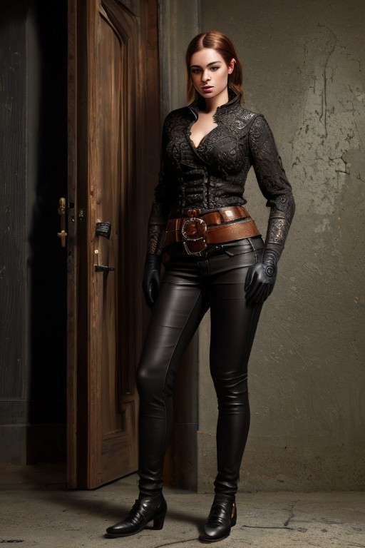 RAW photo, (masterpiece:1.3), subsurface scattering, heavy shadow, (high quality:1.4), (intricate, high detail:1.2), professional photography, HDR, High Dynamic Range, realistic, ultra realistic, photorealistic, high resolution, film photography, ambient lighting, atmospheric effects, <lora:detail_slider_v4:2>, OverallDetail, <lora:FantasyRogues:0.65>, 1girl, beer, belt, black pants, breasts, brown hair, fanrog, glass, gloves, ndoors, jewelry, leather, leather gloves, lips, long hair, night, pants, pouch, solo, standing,