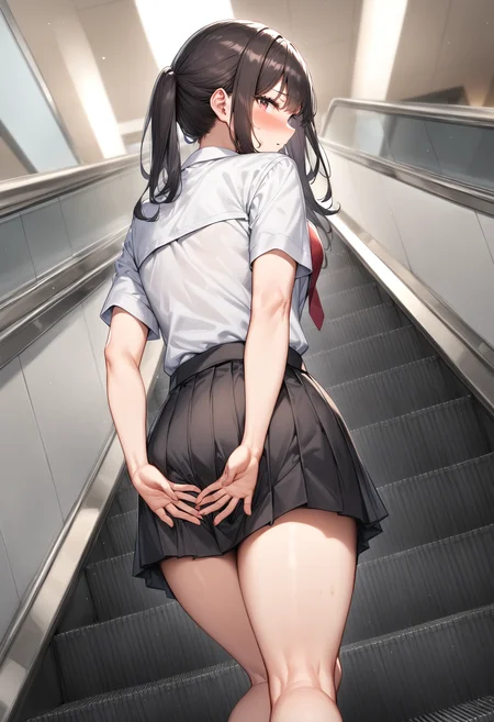 1girl, <lora:sdxl2-flat2-512b:-1>,medium breasts,
school uniform, covering crotch, covering privates, from behind,escalator , covering ass, <lora:coveringcrotch_XL_v1:0.6>
best quality, very aesthetic, absurdres,