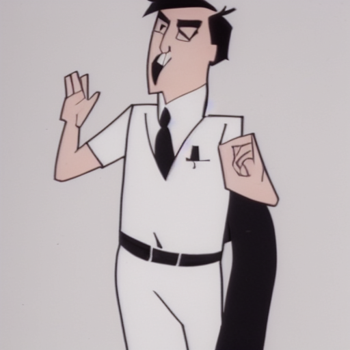 black hair, black pants, angry, black necktie, tongue, white shirt, arm behind back, open mouth, pants