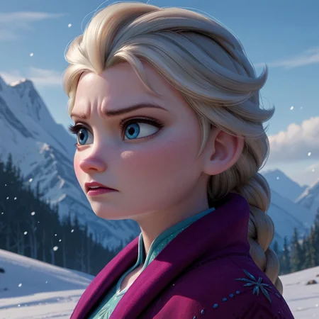 score_9, score_8_up, score_7_up, score_6_up, score_5_up, score_4_up, rating_questionable, Elsa, braid, pale skin, determined look, snowy landscape, portrait