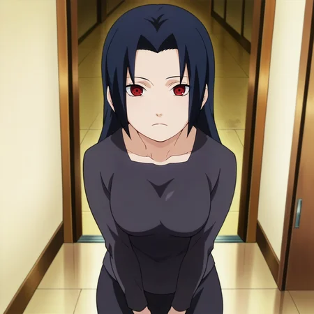 looking at viewer, standing, solo,
, <lora:uchiha_mikoto_IL v1.11:0.9> umikoto, parted bangs, bangs, long hair, black hair, medium breasts,
shirt, skirt, black shirt, black skirt, long sleeves, long skirt,
sharingan,red eyes, eye focus,
anime screencap, masterpiece, best quality,