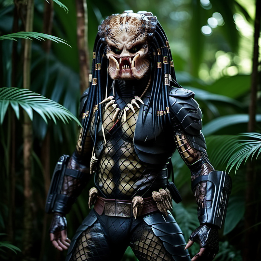 Predator1024, full body, hidden in the jungle,  detailed eyes, highly detailed, photography, ultra sharp, film, bokeh, professional, 4k  <lora:add-detail-xl:1.5>   <lora:Predator1024-000280:0.8>