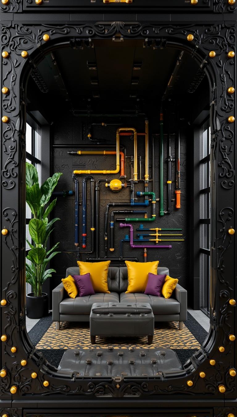 <lora:11FFD5A449D6E4CB9C9CBB11653521C5792F3505EF6B71F1B8A31B82F3C4CD4C.safetensors:1> lego scenery
Within an ornate, tufted leather display box, the modern, eclectic living room is presented as a sophisticated and mysterious artifact. The deep, luxurious black leather is punctuated by golden rivets, each one a testament to meticulous craftsmanship. The scene is framed by intricate filigree, adding a touch of aristocratic elegance.
At the center of this curated composition, a sleek gray sofa is adorned with oversized pillows in bold hues of yellow and purple, their vibrant colors standing out against the dark background. A matching ottoman rests before the sofa, creating a sense of symmetry and order. The wall behind the sofa is a patchwork of industrial metal pipes, each pipe painted in a spectrum of bright colors—yellow, green, purple, and orange—adding a modern twist to the otherwise classic setting.
To the left, a lush green potted plant stands tall, its vibrant foliage a lively contrast to the deep, rich tones of the display box. The room is illuminated by soft, directional lighting that casts dramatic shadows, highlighting the key elements and gently fading the surrounding areas into subtle darkness. The large windows, visible at the edges, suggest a connection to the outside world, but the focus remains firmly on the carefully arranged interior.
The entire scene is captured with a sense of elegance and sophistication, as if it were a precious heirloom, meticulously preserved for generations to admire and contemplate.