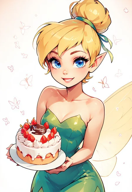 score_9, score_8_up, score_8, medium breasts, (curvy), cute, eyelashes,     
zzHoldingCake,
BREAK,
TinkerWaifu, fairy wings, blue eyes, green dress, sexy, hair bun, 
BREAK,
smile, looking at viewer, 
abstract background, white outline,
zPDXL, Expressiveh