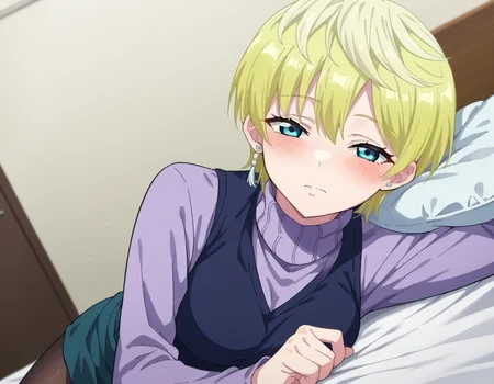 score_9, score_8_up, score_7_up, source_anime,
tenkaizumo, <lora:tenka-izumo-s1-ponyxl-lora-nochekaiser:1>
tenka izumo, short hair, blue eyes, blonde hair,
skirt, long sleeves, jewelry, pantyhose, earrings, vest, sweater, turtleneck, turtleneck sweater,
indoors, bed, bed room, on side, blush, drunk,
looking at viewer, cowboy shot, dutch angle, solo,