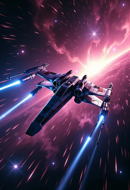 star wars tie-fighter, flying through hyperspace