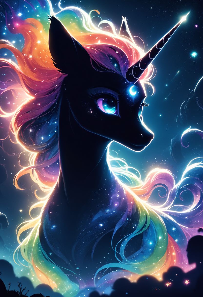 score_9,score_8_up,score_7_up,score_6_up,score_5_up,score_4_up, cosmic, galaxy, rainbow colors,backlight colors,silhouette colors, glittering, glimmering, upper body,ethereal,silhouette,backlighting,glowing,dreamy,twinkling night sky,starry,bright colors,high contrast,vivid lighting,<lora:PonySpiritAnimals:0.7>,