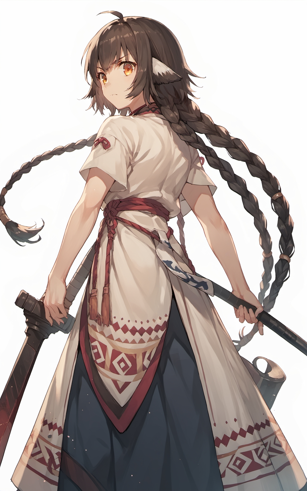score_9,score_8_up,score_7_up,score_6_up,score_5_up,score_4_up,source_anime,1girl,<lora:anjuutawarerumono_pony:0.8>,anju \(utawarerumono\),anju_battle, standing,holding weapon,