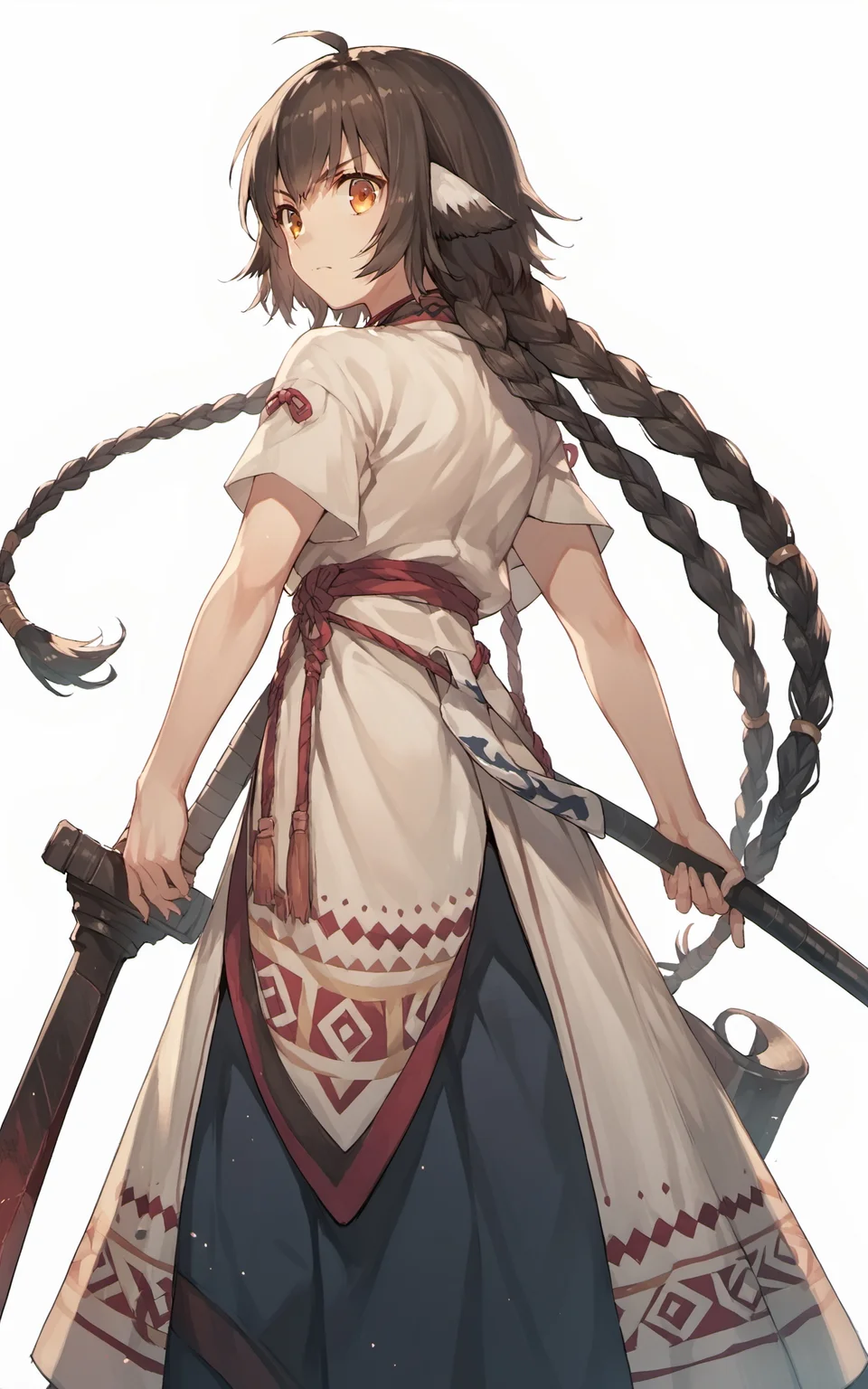 score_9,score_8_up,score_7_up,score_6_up,score_5_up,score_4_up,source_anime,1girl,<lora:anjuutawarerumono_pony:0.8>,anju \(utawarerumono\),anju_battle, standing,holding weapon,