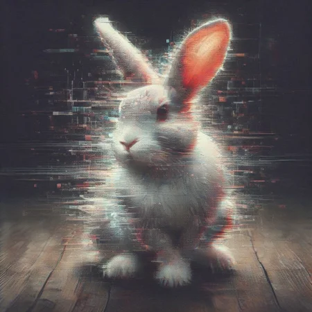 Glitch style, A flickering digital white rabbit