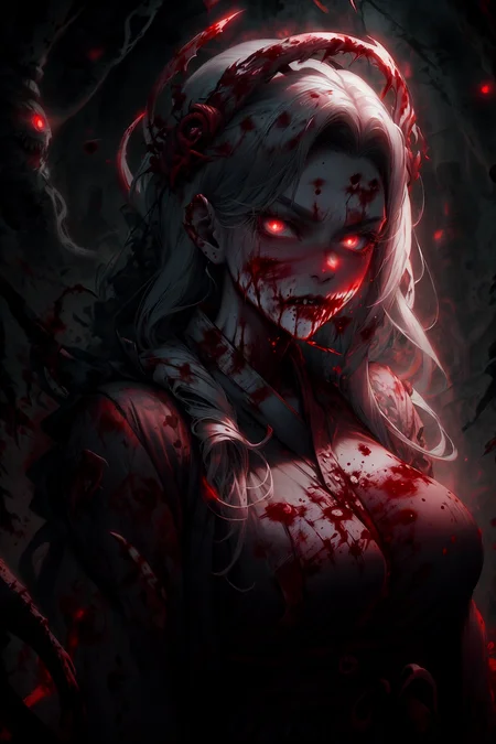 haunting spirit mistress, long white hair flowing, glowing red eyes, ethereal robe, surrounded by ghostly apparitions, dark eerie background, highly detailed kimono, intricate patterns, supernatural atmosphere, cinematic lighting, high detail, ultra high-definition, photorealistic, extremely detailed, masterpiece, volumetric lighting, haunting mood, dark fantasy, dynamic composition
<lora:add_detail:0.5>, <lora:breastsizeslideroffset:0.5> <lora:backlight_slider_v10:-1> <lora:G_G2.0:1> Goth girl, Goth girl 1girl <lora:CarnageStyle:1> CarnageStyle, (blood_red:1.5)