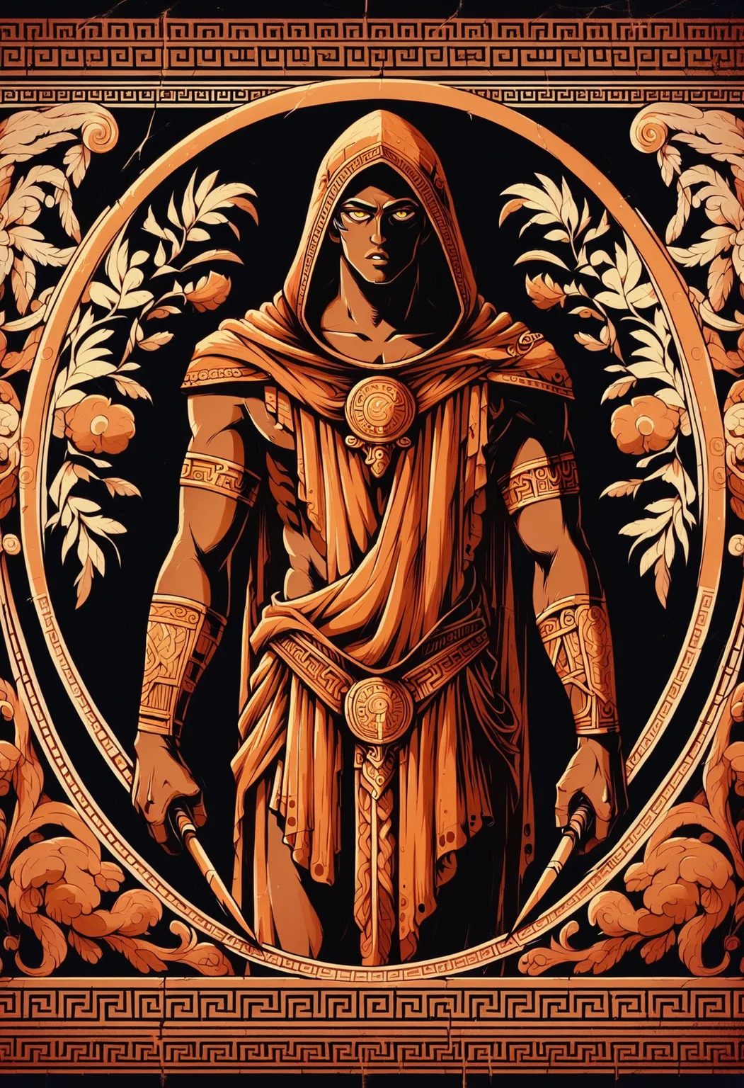 score_9, score_8_up,score_7_up, <lora:grkpttry_EliPot:1>, limited palette, orange theme, black background
,thanatos \(hades\),hood up,toga,weapon,parted bangs,white hair,hades \(series\),dark-skinned male,hood,parted lips,chiton,hades 1,cowboy shot,black background,highres,1boy,weapon on back,denaseey,solo,scythe,dark skin,male focus,yellow eyes,ancient greek clothes