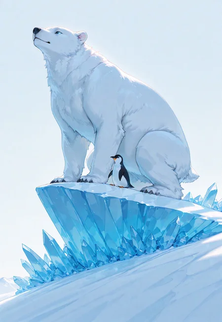masterpiece, best quality, very aesthetic, absurdres, ambient light, soft light, artist:moriimee, incoth, (incase:0.6), SagawaStyle,
high brightness, a penguin riding on a giant polar bear, ice berg, white and blue background, cute Atmosphere, high detail, sharp shading,
high detail, sharp shading, centered composition, soft shadows