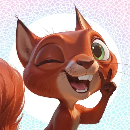 masterpiece, absurdres, amazing quality, photorealistic, ultra-detailed, solo, male focus, from side, chibi, furry male, 1boy, chip_superpet, red fur, green eyes, one eye closed, crooked whiskers, chipped tooth, buck teeth, open mouth, happy, smile, tongue, fluffy tail, slim, body fur, brown hands, cute, upper body, portrait, close-up, turning head, looking at viewer, hand up, v over eye,
BREAK
psychedelic background, patterned background, pastel colors, g0thic, neon, shadow, detailed shading, glowing, backlighting, WaiIL25PosC