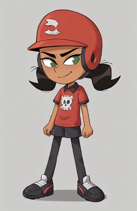((score_9)), score_8_up, ((high quality)), ((masterpiece)) BREAK
TammyM, helmet, twintails, green eyes, black hair, dark-skin female, shirt<lora:pony_good_hands:0.8>,<lora:Tammy_Myers:0.8>