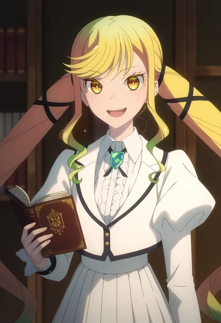 <lora:Suzunomiya_Ririsa-pony-000022:1>,
score_9,score_8_up,score_7_up,
Suzunomiya Ririsa,solo,book,holding,looking at viewer,open mouth,necktie,holding book,upper body,puffy sleeves,sweatdrop,smile,long sleeves,sidelocks,juliet sleeves,shirt,white shirt,school uniform,collared shirt,sweat,hair ribbon,jacket,ribbon,