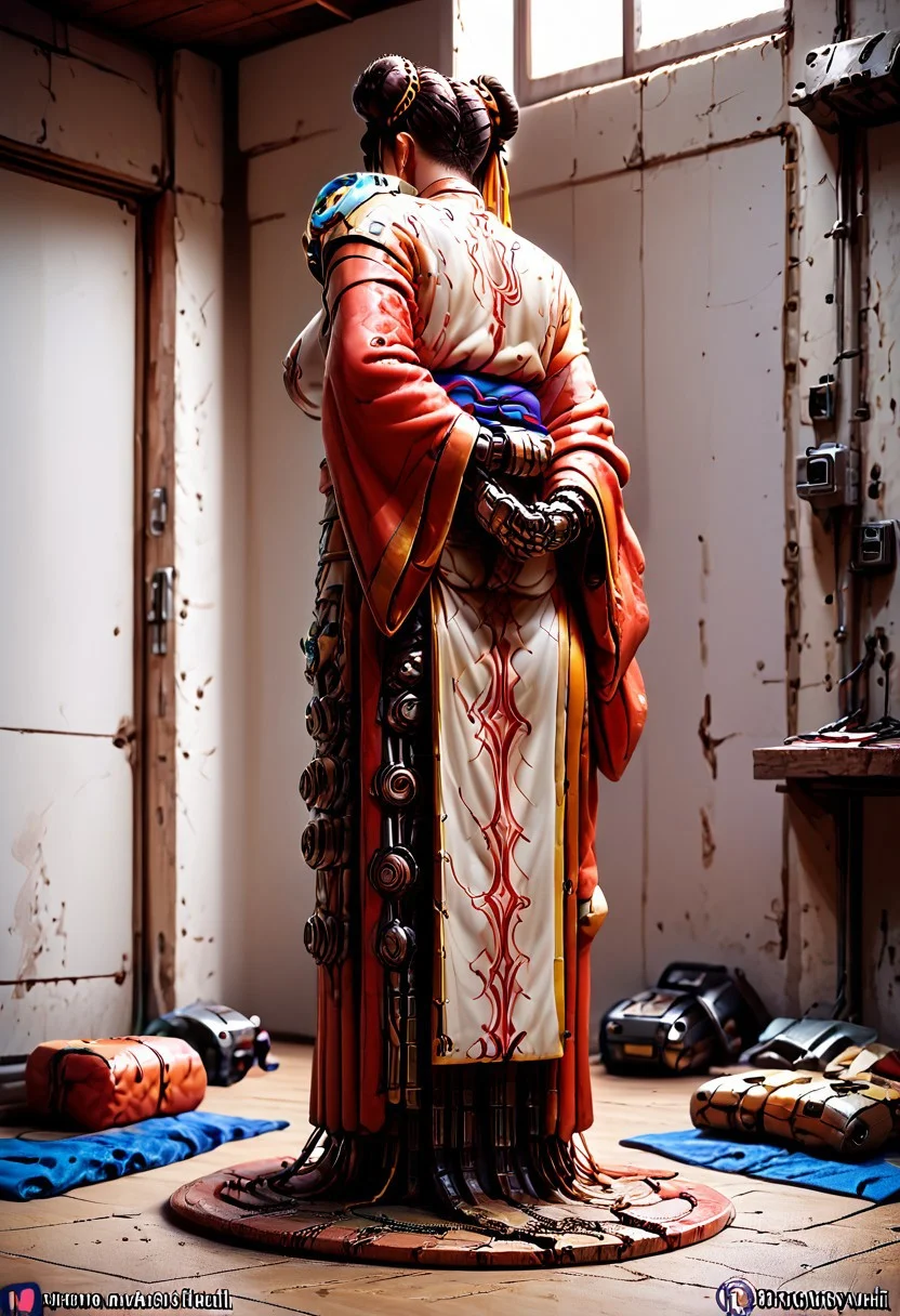 1 girl, detailed, 1girl, chun-li, kimono, covered, exploring, evi@decrepPunk, Hand, detailed, perfect, perfection, hands, 4ng3l face, robot, robotic girl,
