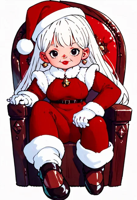 CuteRB, Cute mclaus, sitting on a throne, white hair, 1women, old women, red christmas outfit, solo, rating_safe, Christmas background,
score_9, score_8_up, score_7_up, score_6_up, score_5_up, score_4_up,