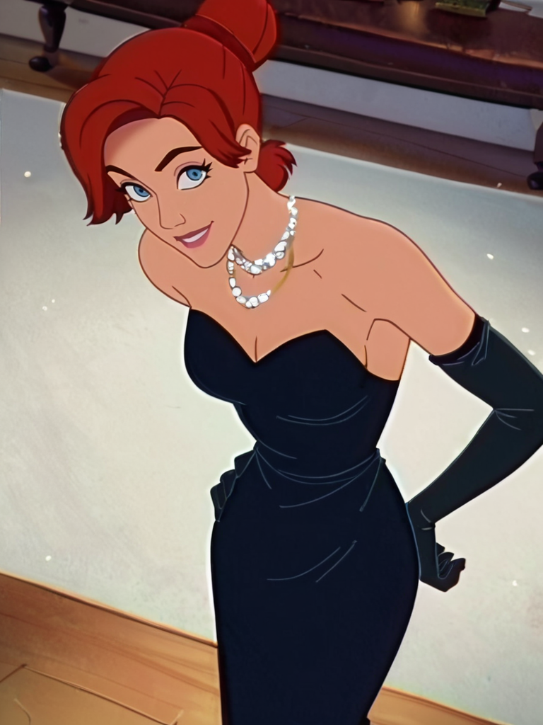 score_9, score_8_up, score_7_up, score_6_up, AnastasiaXLP, short hair, red hair, blue eyes, black dress, hair bun, elbow gloves, necklace, bare shoulders, motion lines, smile, curvy, looking at viewer, cowboy shot, dynamic pose, solo, dutch angle, front, sexy, sexually suggestive, from above, room, elegant, hand on own hip, nervous smile, anime screencap,
 <lora:AnastasiaXLP_character:1>