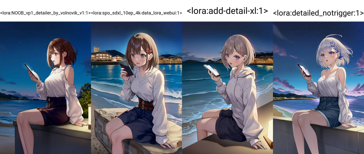 1girl sitting, coastal beach village, dark, night, illuminated by the light of a smartphone, casual, general,
aoi sakura \(seak5545\), achyue, momoko \momopoco\, (torino aqua:0.7), hebbtia, toto \(caaaaarrot\), nagi itsuki, mappaninatta, nanohana \(november.\),
masterpiece,best quality,amazing quality,very aesthetic,absurdres,newest, very awa, crisp, sharp, 8k,
<lora:NOOB_vp1_detailer_by_volnovik_v1:1>,