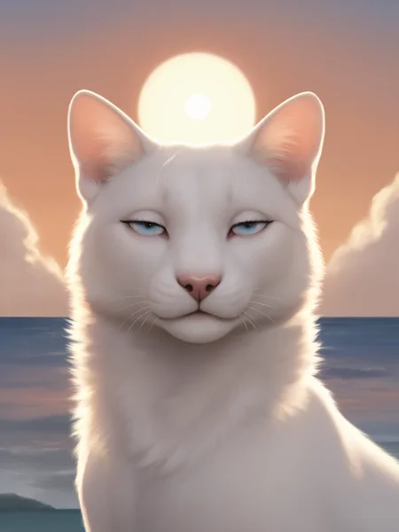 score_9, score_8_up, score_7_up, score_6_up,rating_safe,
white cat,perfect cat,
solo,realistic,cat eyes,beautiful eyes,perfect eyes,detailed fur,
three-quarter view,oblique view,close up,
<lora:jitome_for_pony:0.7> jitome, hosome, half closed eyes, squinted eyes, narrowed eyes, narrow gaze,
sunset,sun,sky,sea,cloud,cloudy,dark,
illustration,digital art,digital painting,masterpiece,high detail, high resolution,high contrast,