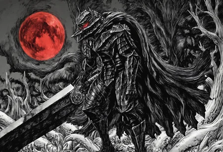 kentaro_miura_style, XUER guangying, monochrome, greyscale,,guts \(berserk\), berserk armor, 1boy, solo, cape, helmet, red eyes, holding weapon, giant sword, red moon, red blood, brand, carcass, residual body, flesh and blood, the atmosphere of terror,masterpiece, best quality, newest, absurdres, highres, very awa, detail pupil, detail background <lora:None:1.0> <lora:䏿µ¦å¥å¤ªé-Kentaro_Miura_(Berserk)_style_illustriousXL:1.0000000000000002> <lora:DNF飿 ¼-Dungeon_&_Fighter_style_(DNF_style&DFO_style)_Style-Noob:0.5000000000000001> <lora:åæ¶æå¾å
影质æå¢å¼ºV3-Xu_Er_thick_paint_composition_light_texture_enhancement:0.20000000000000004> <lora:æ ¼æ¯-Guts-Berserker_Armor:0.8000000000000002>