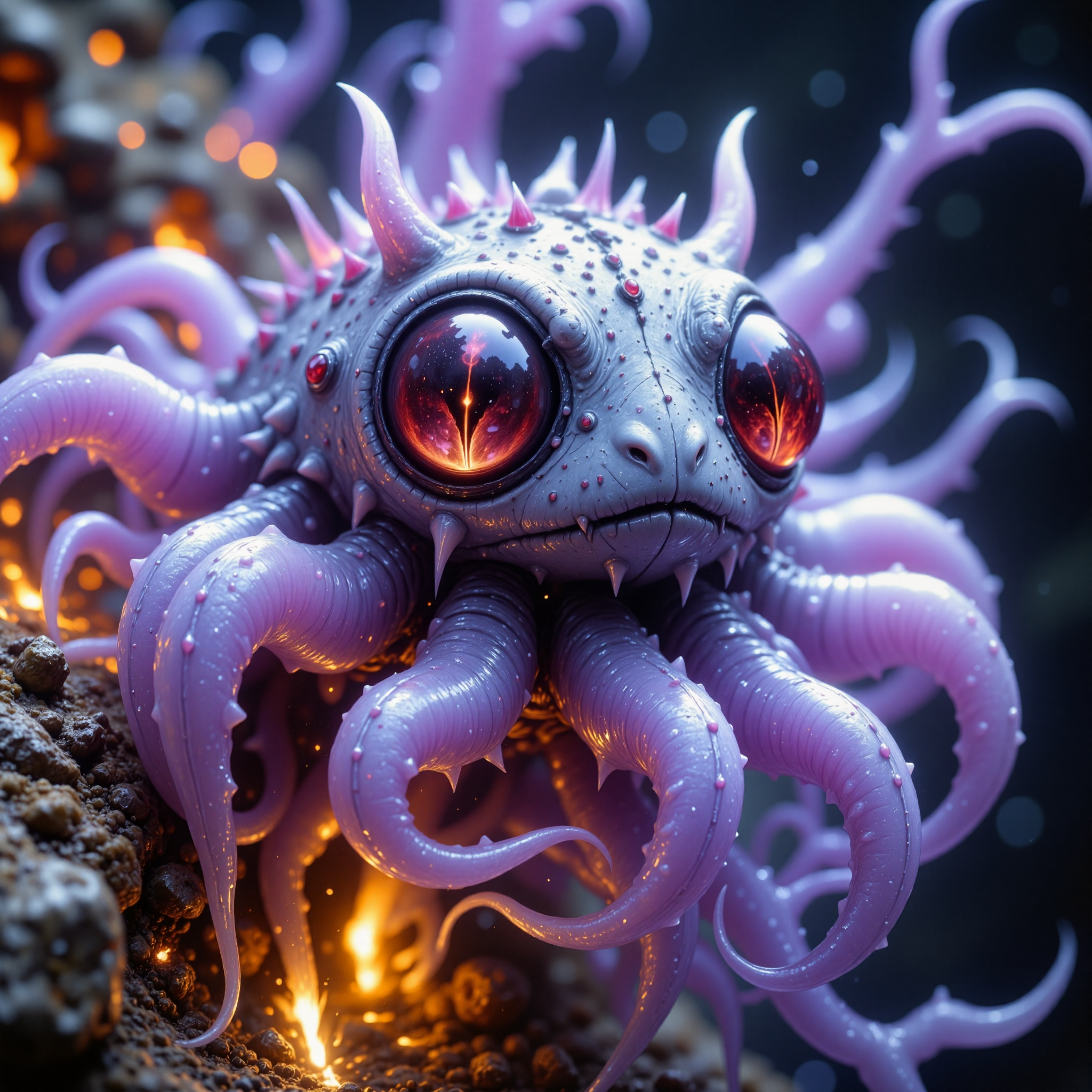 highly detailed, intricate, detailed background, award-winning macro photo, short depth of field, the wondrous otherworldly "charming zillowgrompf" is a diminutive colorful tragulified ocean-dwelling organism with intricately detailed expressive eyes, quizzleplomping in the extreme temperatures and life-teeming waters surrounding deep-sea hydrothermal vents on planet "styrbculb secundus", there it is feeding on anderful fizzledyme for sustenance, neon hues, golden ratio, in the style of ck-ovf, amanoer, arsmjstyle, dnddarkestfantasy, aidmafluxpro1.1
<lora:style-oneviolentfantasy-ep21-flux-by_chronoknight:0.4>
<lora:style-yoshitaka_amano-elden_ring-flux-by_alicient:0.52>
<lora:style-dnd_dark_fantasy-flux-by_arsmachina:0.64>
<lora:flux_pro1.1_detailer-v0.2-flux-by_aidma:0.56>
