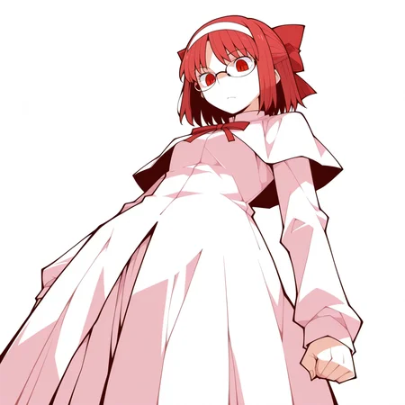 1girl, solo,
Akiha Tohno, Tsukihime ,
simple background, white background, (from below :1.3) curious pose, (standing , looking down ,
,
<lora:DarkfireStyle19:1.25>
