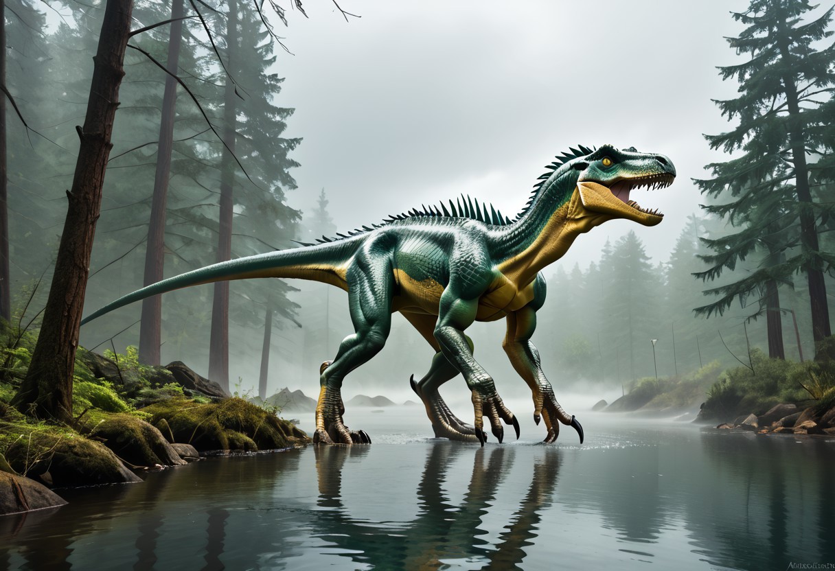 (masterpiece:1.2), Ultra High Res. Unity 8k Wallpaper. (illustration:1.0). (masterpiece:1.2). Best Quality. Ultra-Detailed. Ultra Realistic. Masterpiece. High Detailed Skin. 
BREAK 
Green. Dappled. Wyvern-like. Feathers. Long Body. Carnivore. Dinosaur. Two Legs. Standing. Shiny Skin. Wet Skin.
BREAK 
Outdoors. Cloudy. Overcast. Rain. Mist. Fog. Pine Trees. Swamp. Woods. Celtic Mystic Forest. Ambient Lighting. Moody Atmosphere. Detailed Background. Dramatic Lighting. Low Light. Sharp Shading. Cinematic Lighting. Nature.