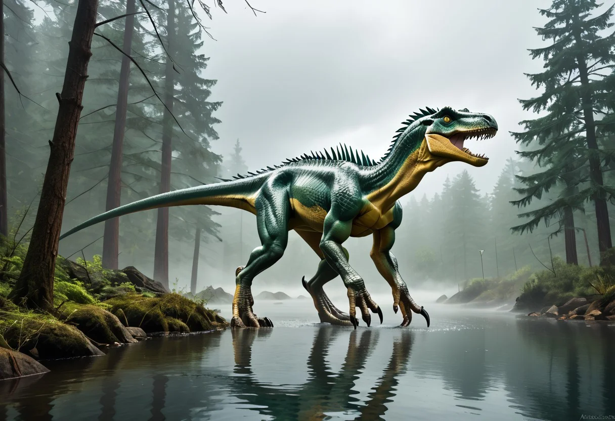 (masterpiece:1.2), Ultra High Res. Unity 8k Wallpaper. (illustration:1.0). (masterpiece:1.2). Best Quality. Ultra-Detailed. Ultra Realistic. Masterpiece. High Detailed Skin.
BREAK
Green. Dappled. Wyvern-like. Feathers. Long Body. Carnivore. Dinosaur. Two Legs. Standing. Shiny Skin. Wet Skin.
BREAK
Outdoors. Cloudy. Overcast. Rain. Mist. Fog. Pine Trees. Swamp. Woods. Celtic Mystic Forest. Ambient Lighting. Moody Atmosphere. Detailed Background. Dramatic Lighting. Low Light. Sharp Shading. Cinematic Lighting. Nature.