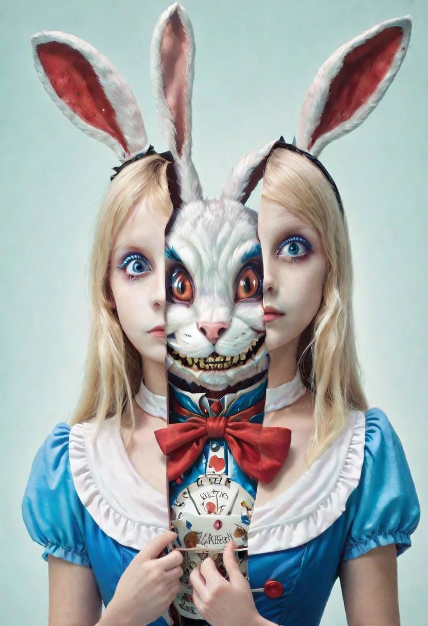 Split head and body of (Alice in Wonderland) inside White Rabbit
