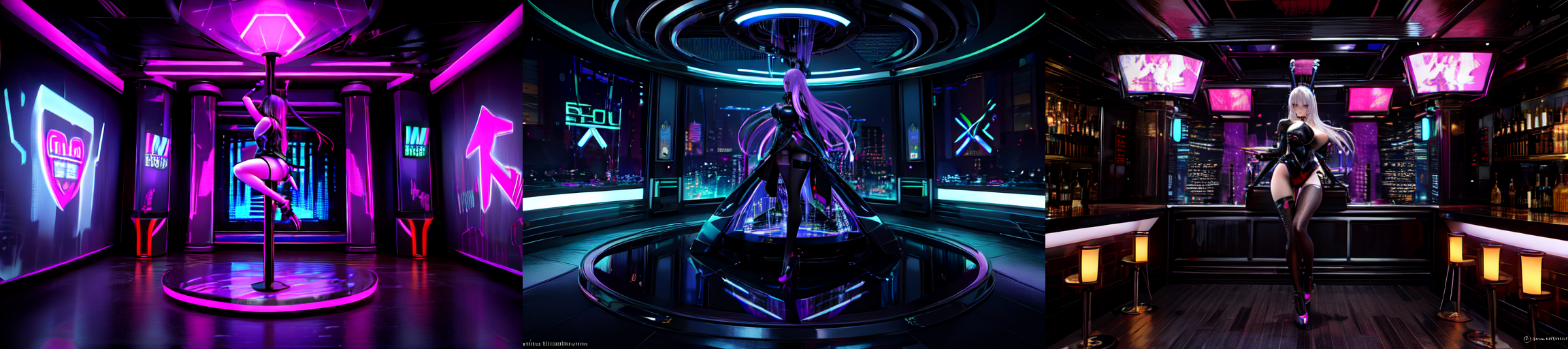 highly insanely detailed, masterpiece, top quality, best quality, highres, 4k, 8k, RAW photo, (very aesthetic, beautiful and aesthetic), 
__lazy-wildcards/subject/env-bg-interior/cyberpunk_club/prompts__, 
<lora:Cyberpunk_Club:0.3>, 
(1girl:1.3), 1other, 
__lazy-wildcards/dataset/background__,âââ
