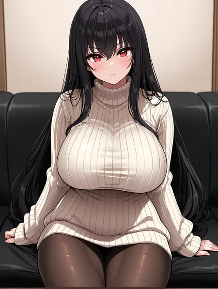 <lora:Lyricbox-Blast-ArtStyle-IXL-10:1>1girl, long hair, sweater,black hair,pantyhose, ribbed sweater, 
, best quality, masterpiece,