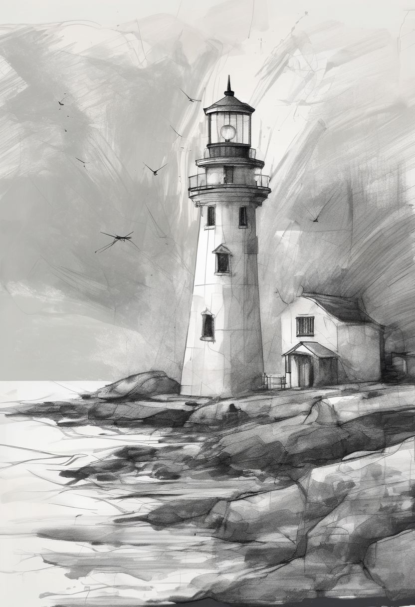 artstrtngpt, abstract sketch of a lighthouse on a tiny island
