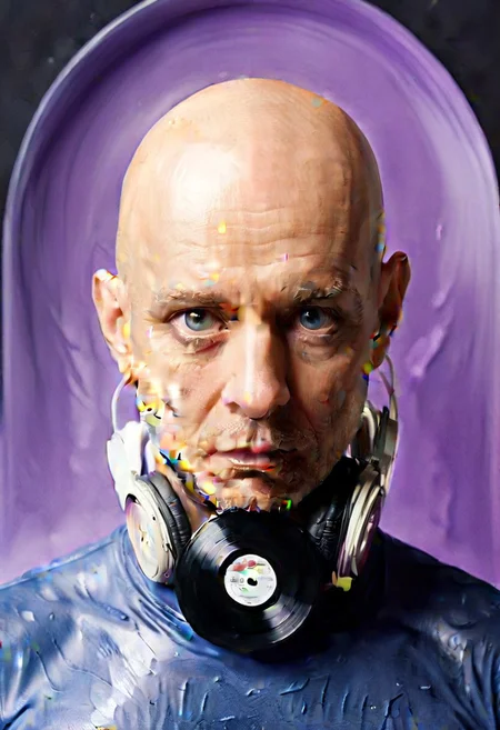 bald head, smooth bald head, ral-vynlrcrdz, bck, Moby Grape, the bald DJ. Moby playing records in a club, club DJ,