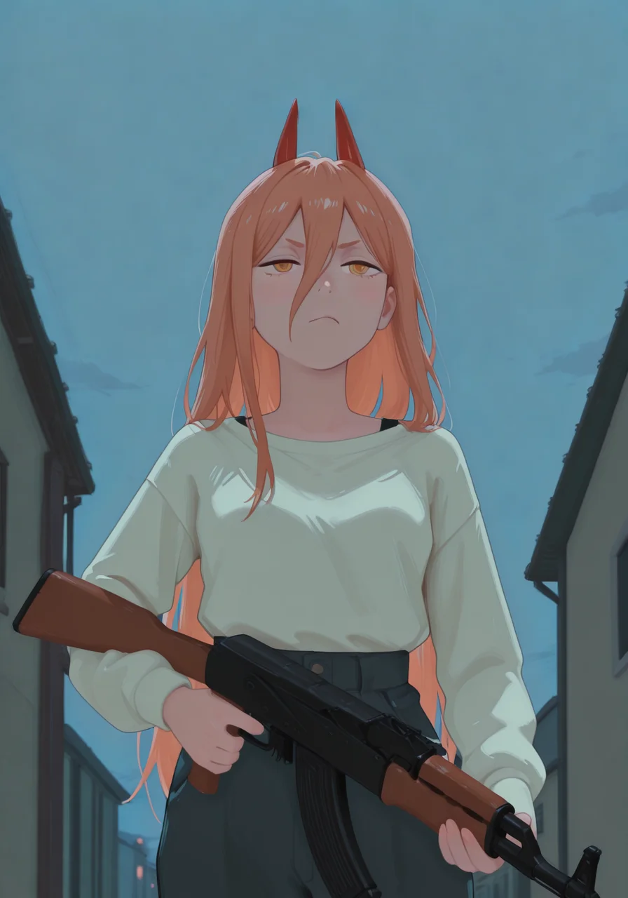 embedding:IllusP0s, g00se, ak-47, assault rifle, holding, 1girl, power_\(chainsaw man\), bored, outdoors, night<lora:ak-47.safetensors:1.0:1.0> <lora:g00se_v2_ill.safetensors:1:1>