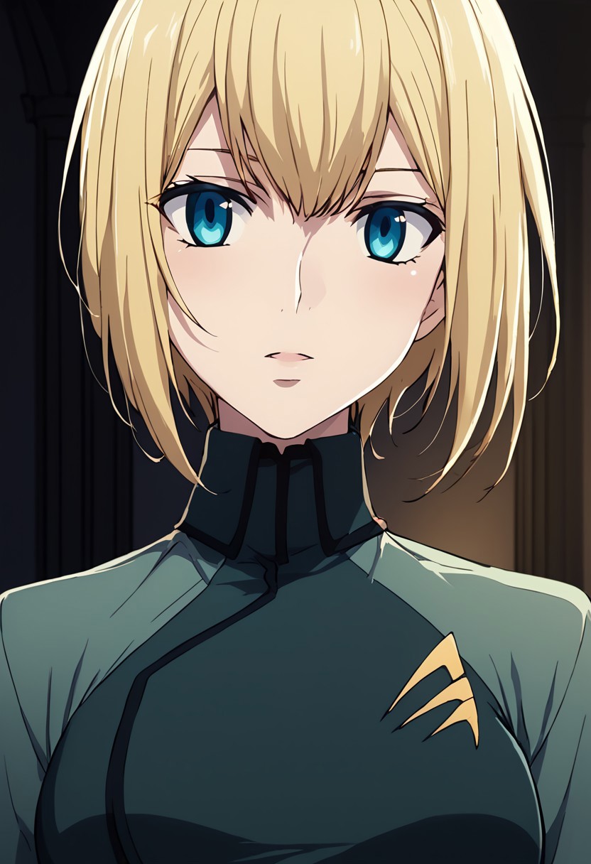 score_9, score_8_up, score_7_up, at room. Indoor,,night view, moonlight,female,louise halevy, blonde hair, blue eyes, military uniform,