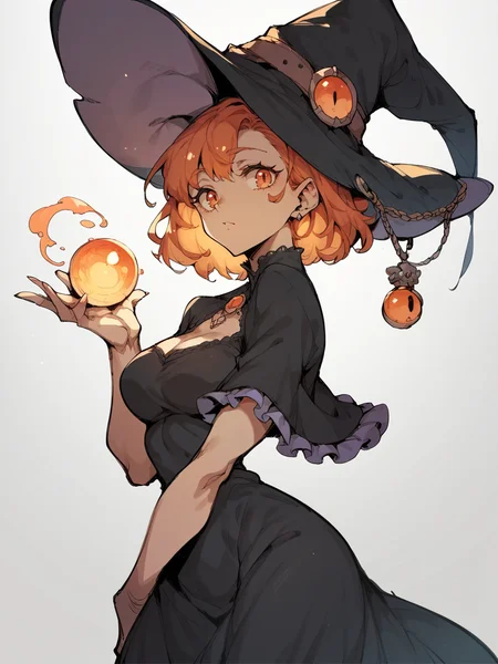score_9, score_8_up, score_7_up, score_6_up, score_5_up, <lora:DemizuPosukaXLP:0.7> demizuposuka, 1girl, curvy, dress, cute, solo, portrait, witch