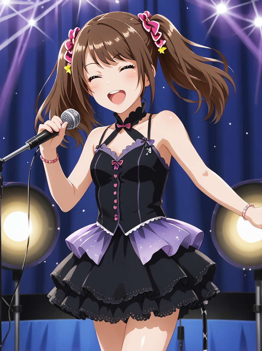 detailed background, shiny skin, rating safe,
<lora:mizusaki.pony:1>,
mizusaki, 
stage, night, stage light, 
closed eyes, microphone stand, singing,