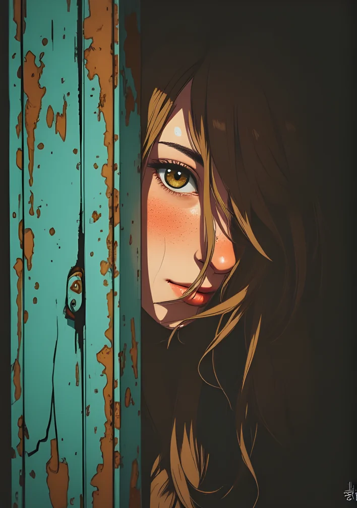 A striking and intimate portrait of a person partially obscured by a weathered, teal-colored wooden door. The individual has long, light brown hair that falls loosely around their shoulders. Their face is the focal point of the image, with one eye prominently visible as they peek through a gap in the door. The person's expression is neutral, with a hint of curiosity or contemplation.
The lighting is soft and natural, highlighting the texture of the person's skin and the details of their features. The freckles on their face are clearly visible, adding to the realism and character of the image. The background is dark and out of focus, ensuring that the attention remains on the subject.
The door itself is an interesting element, with its peeling paint and rough surface adding a sense of age and history to the scene. The contrast between the smoothness of the person's skin and the roughness of the door creates a compelling visual dynamic.
Overall, this image captures a moment of quiet introspection, with the person's gaze and the textured elements of the door creating a powerful and engaging visual experience. The composition is simple yet effective, drawing the viewer into the scene and inviting them to imagine the story behind the image.
BREAK j_art, anime, anime art, <lora:FLUX\jul\J_Anime:0.7>, <lora:FLUX\Anime Art V3:0.1>, <lora:FLUX\Flux-jijia:0.2>