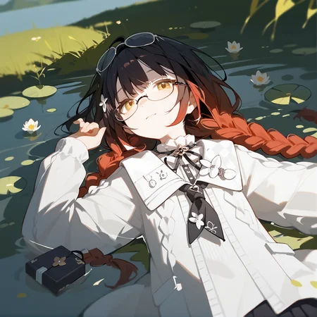 score_9, score_8_up, score_7_up,
<lora:joi_void_pony:0.92>, joi_void_pony, twin braids, glasses, 1girl, lying_on_the_lake,