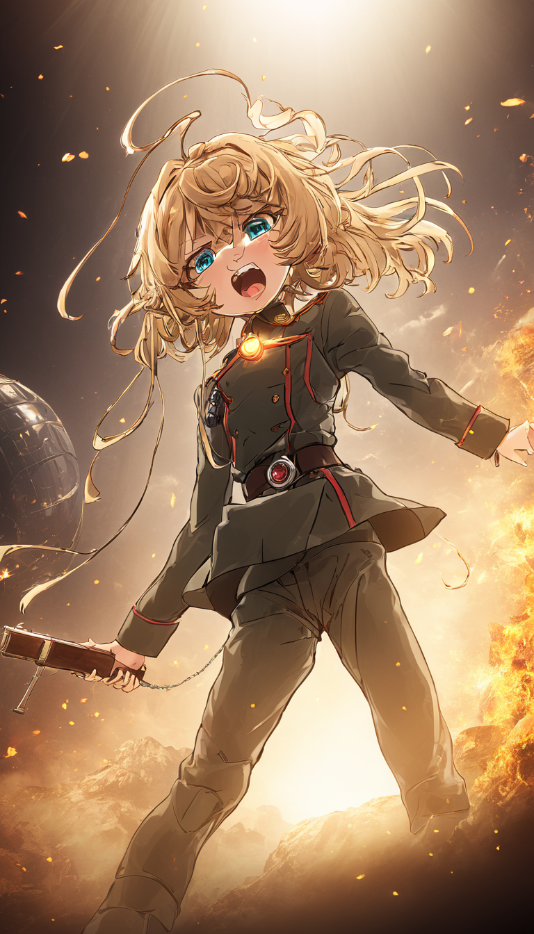 breathtaking Cinematic scene, hero view, Tanya Degurechaff, Youjo Senki <lora:tanya_degurechaff_xl_v5:1>, action pose, masterpiece, best quality, high quality, highres, absurdres . award-winning, professional, highly detailed