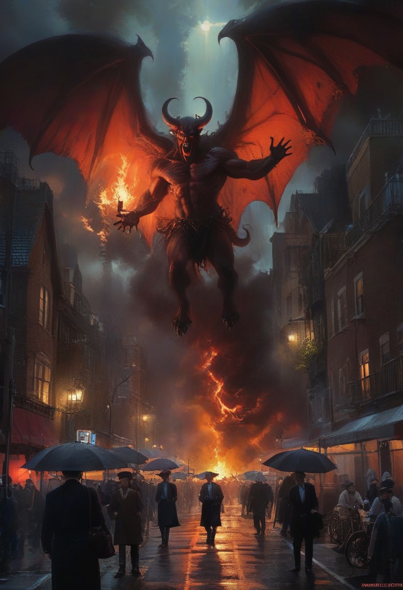 giant satan rising, demonic apocalypse in 1900 new york by Mark Keathley and Michael Garmash, dramatic
